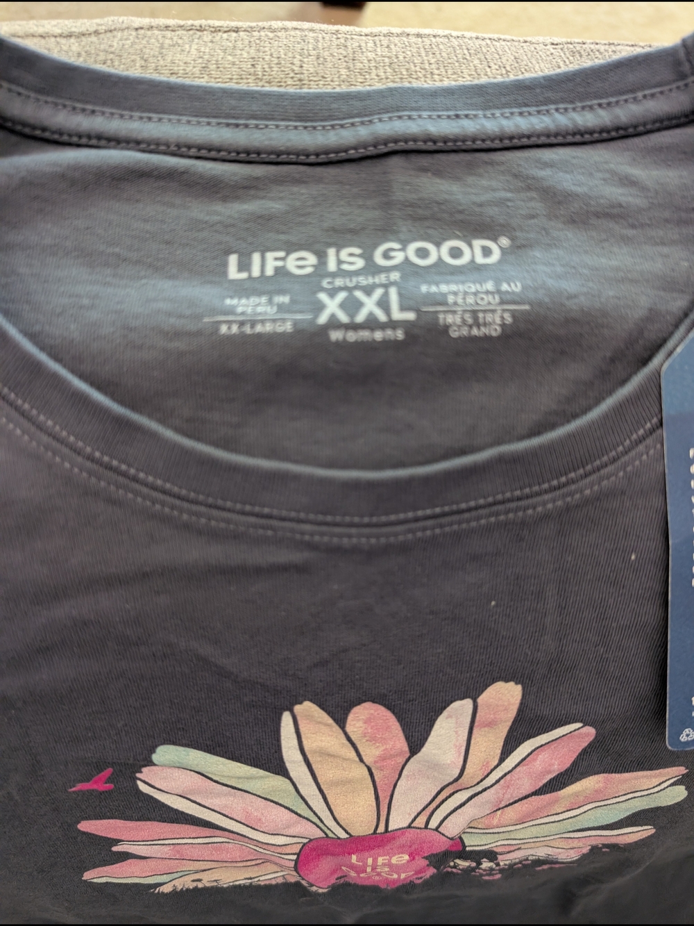 Life Is Good Charcoal Short Sleeve Tee with Pastel Daisy Graphic - Picture 2 of 2